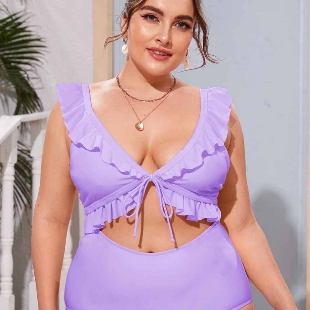 New Shein Lavender Front Ruffle Trim Swimsuit